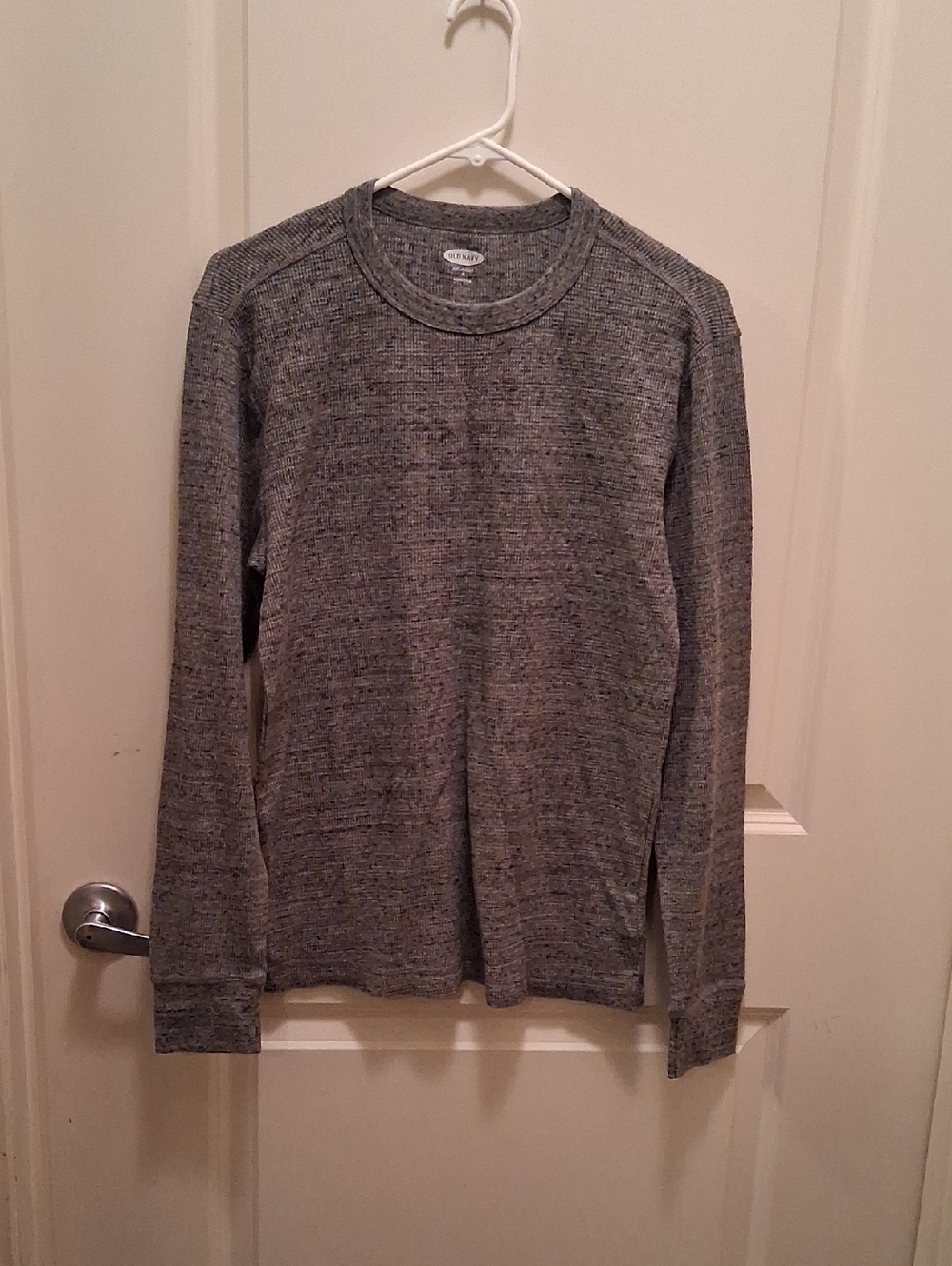 Old Navy Heathered Charcoal Long Sleeve Waffle Knit Top